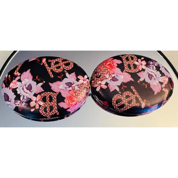 COMPACT MIRROR: Oval-Shaped Black, Pink, & Red w/Floral Design, NWOT - Picture 4 of 5